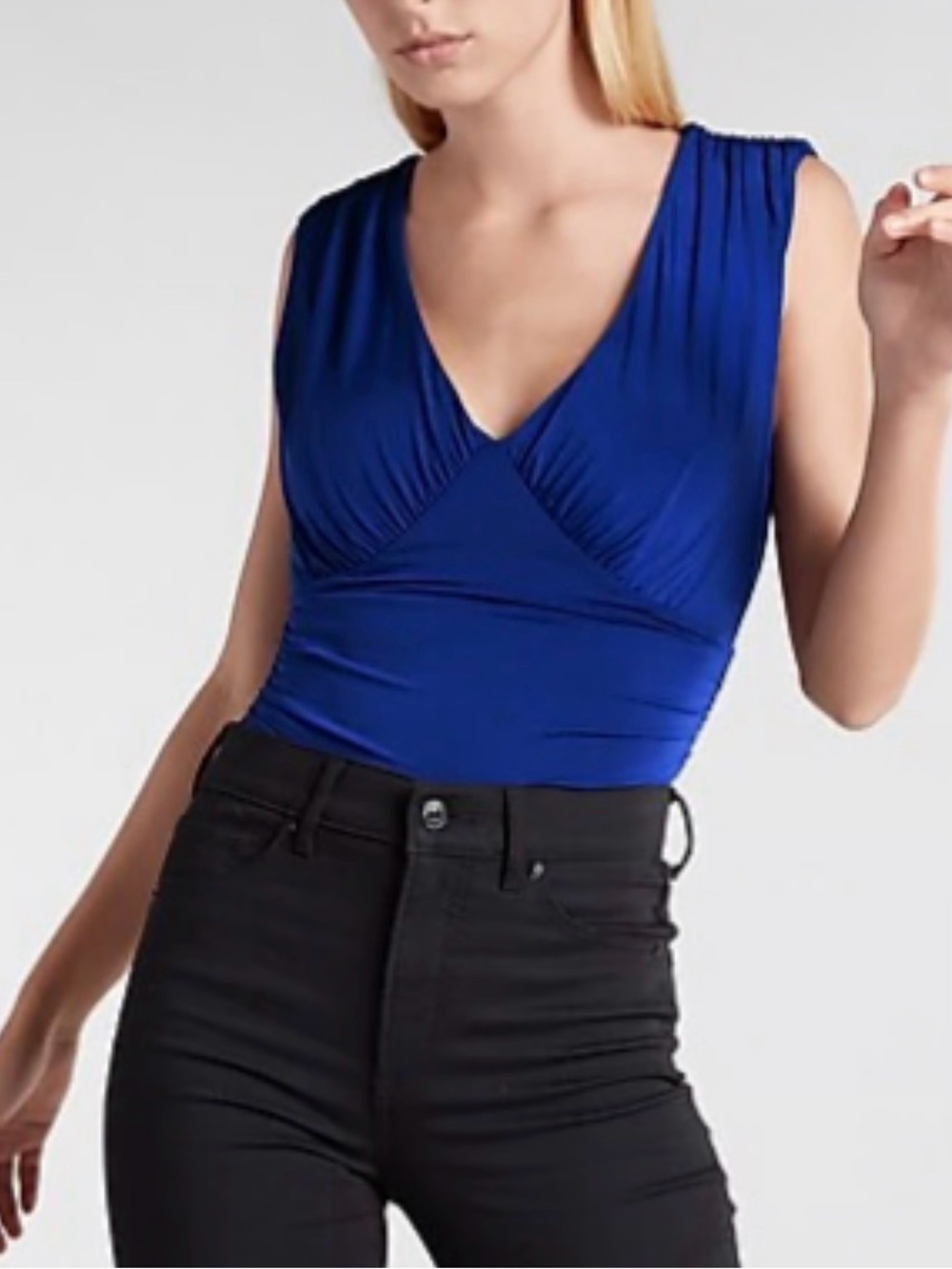 EXPRESS Blue V-Neck Double Lined Bodysuit Size L